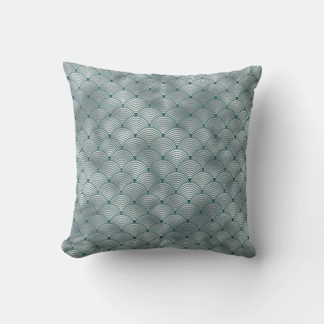 Coussin Art Déco Argent Turquoise Contemporain (Recto)