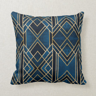 Coussin - Art Déco Bleu & Or Miroir