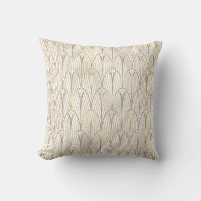 Coussin Art Déco Délicat Net Tribal Geometry Or ivoire (Recto)