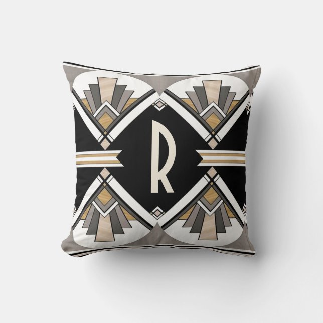 Coussin Art Déco Delight Motif Personnalisé Initial (Recto)