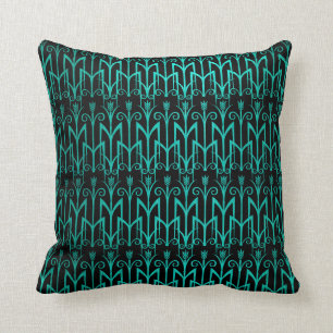 Coussin Art déco égyptien vert turquoise de couleur