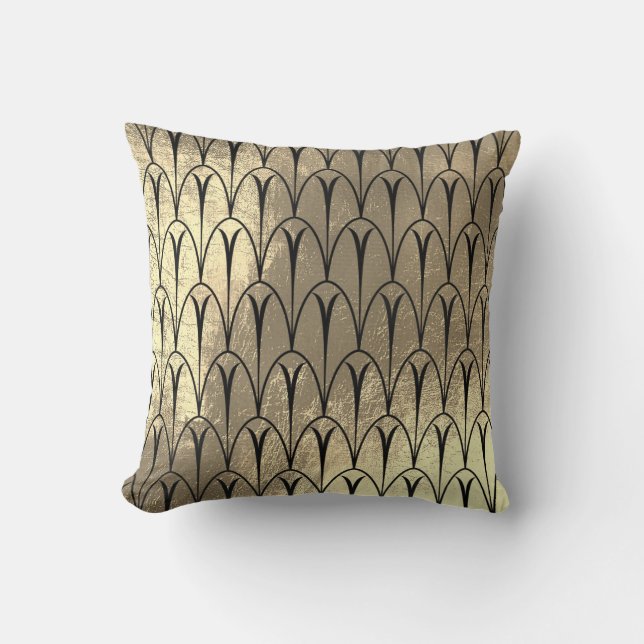 Coussin Art Déco Faux Sepia Black Gold Scales Coques (Recto)