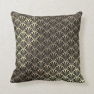 Coussin Art Déco Faux Sepia Black Gold Seashing Scale
