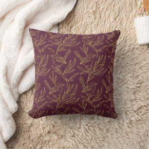 Coussin Art Déco Filigrane d'Or Merlot Fairy Wren 16x16