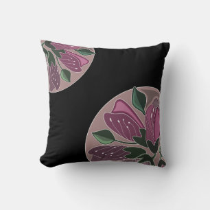 Coussin Art Déco Flore noire et rose poussiéreuse inspirée