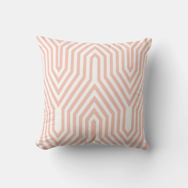 Coussin Art déco géométrique - rose et blanc de pêche (Recto)