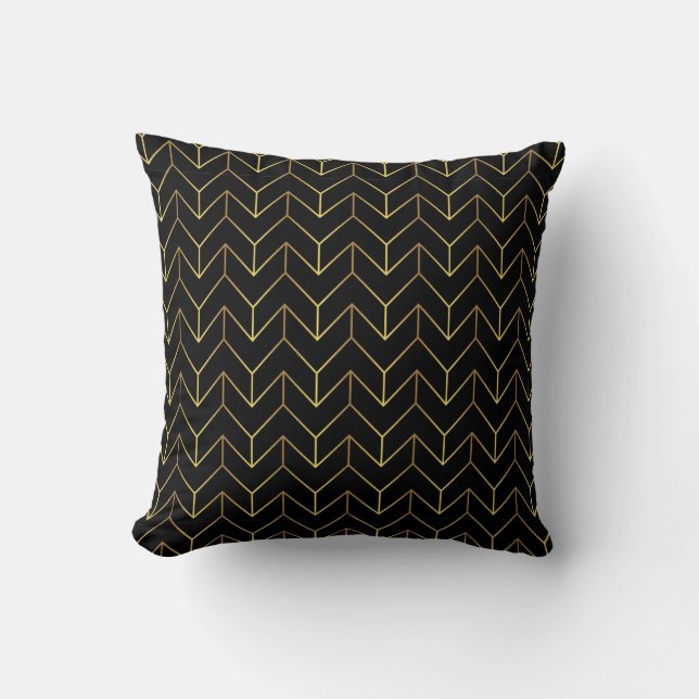 Coussin Art Déco Herringbone Motif noir (Recto)