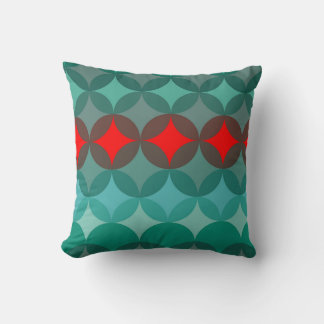 Coussin art déco inspiré turquoise & rouge abstrait