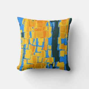 Coussin Art déco jaune vintage d'abrégé sur noir bleu