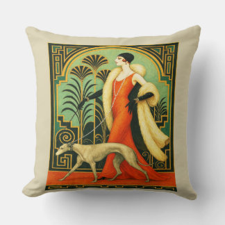 Coussin Art Deco Lady with Dog