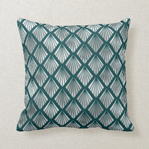 Coussin Art Déco moderne Turquoise Argent