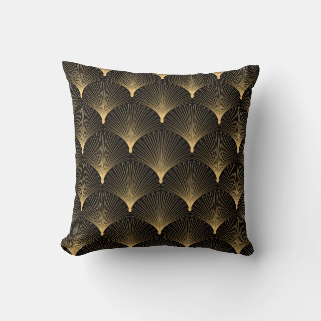 Coussin Art Déco : motif d'or noir. (Recto)