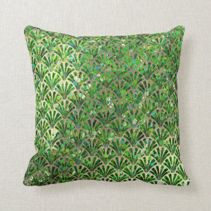 Coussin Art Déco Ocean Green Sepia Tropical Seashell Scale