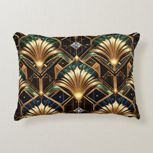 Coussin art déco or émeraude noir géométrique luxe