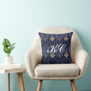 Coussin Art Déco Or Et Bleu