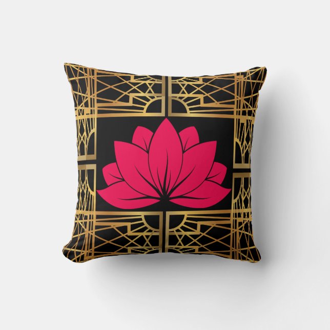 Coussin Art Deco Retro Lotus (red & black) (Recto)