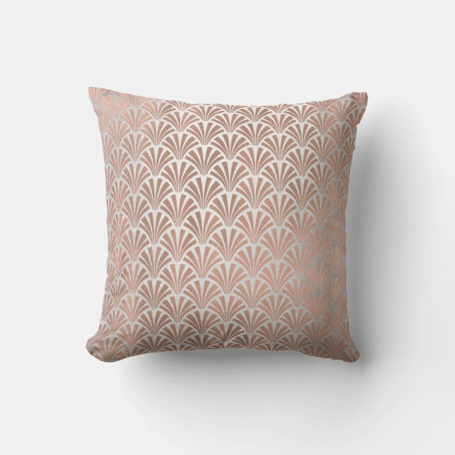 Coussin Art Déco Rose Dieu Cuivre Gris Coquillages Scales (Recto)