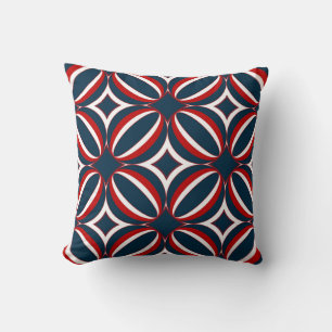 Coussin Art déco rouge, blanc et bleu