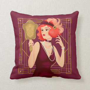 Coussin Art Déco Vintage années 1920 cadre d'or féminin Bo