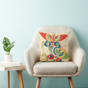 Coussin Art Déco vintage jazz pochoir papillons de jardin