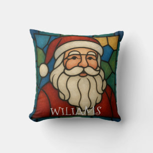 Coussin Art déco vitrail de Noël Santa personnalisé