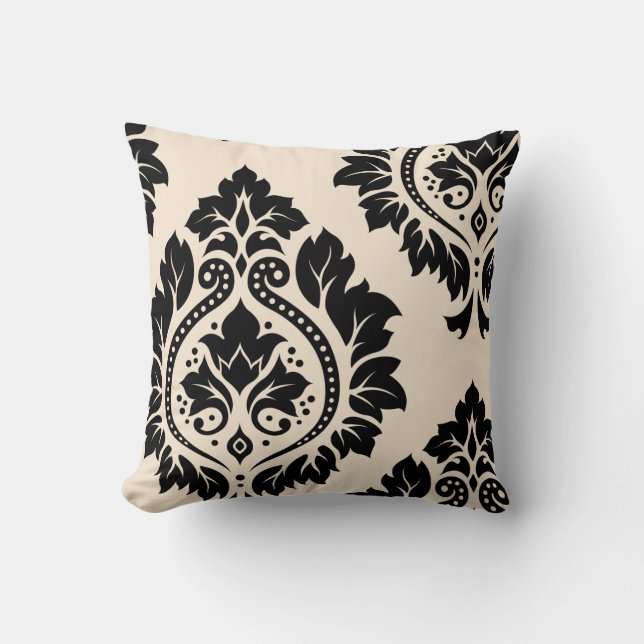 Coussin Art décoratif I de damassé - noir et crème (Recto)
