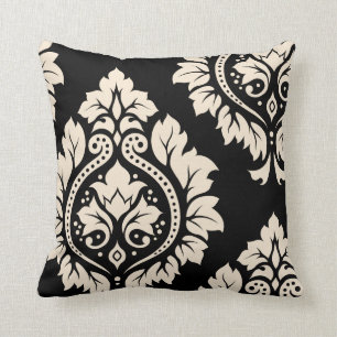 Coussin Art décoratif I de damassé - noir et crème