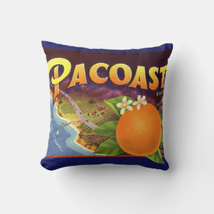 Coussin Art d'étiquette de caisse de fruits vintage, Orang