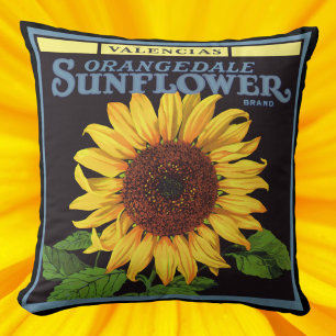 Coussin Art d'étiquette de caisse de fruits vintage Orange