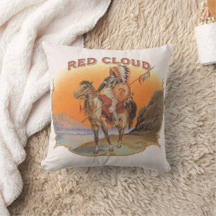 Coussin Art d'étiquette de cigare vintage, Indien Red Clou