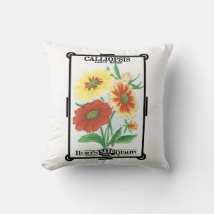 Coussin Art d'étiquette de paquet de graines vintage, fleu