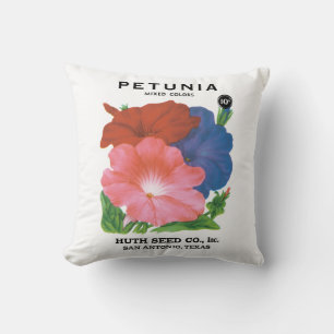 Coussin Art d'étiquette de paquet de graines vintage, fleu