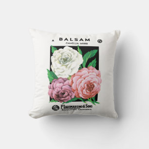 Coussin Art d'étiquette de paquet de graines vintage, fleu
