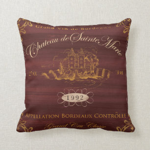 Coussin Art d'étiquette de vin, Chateaux de vin que je me