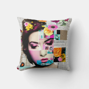 Coussin Art du collage de papier floral Lady Vintage