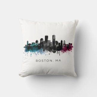 Coussin Art du Massachusetts | Aquarelle de la skyline de
