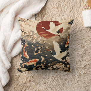 Coussin Art élégant personnalisé de carpes koï et grues ja