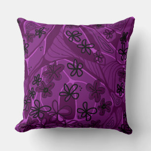 Coussin Art floral neuro maximaliste - Magenta noir