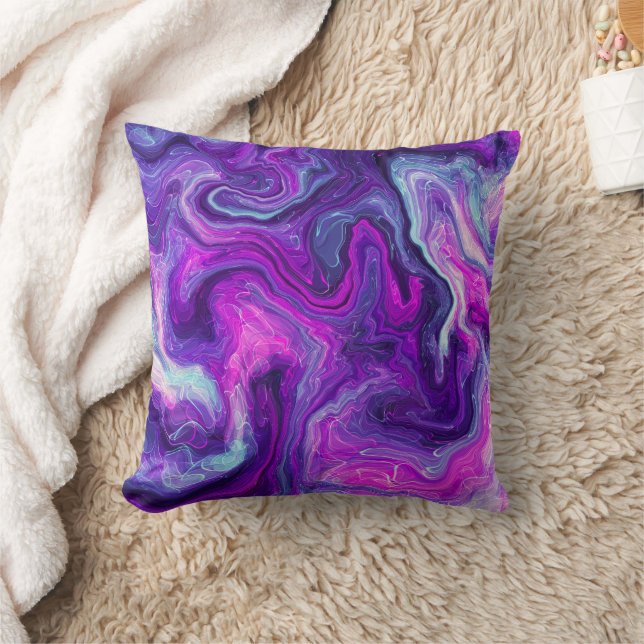 Coussin Art fluide en marbre rose, bleu, violet (Couverture)