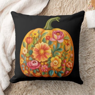 Coussin Art folklorique Citrouille floral - Symétrique