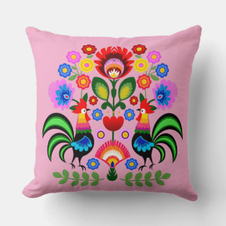 Coussin Art folklorique polonais - motif de broderie flora