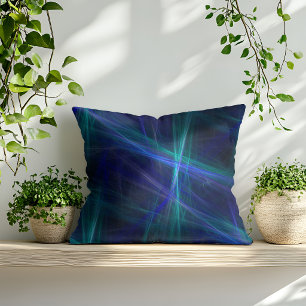 Coussin Art fractal abstrait vert bleu brumeux