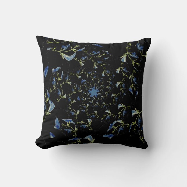 Coussin Art fractal bleu et noir Sage (Recto)