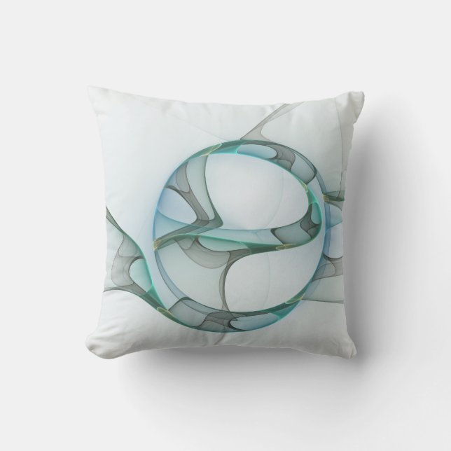 Coussin Art fractal Bleu Turquoise Gris Abstrait Élégance (Recto)