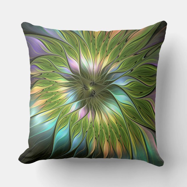 Coussin Art Fractal Fleur Imaginaire Coloré Lumineux (Recto)