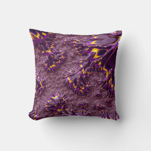 Coussin Art fractal groovy jaune violet trippy vibrant
