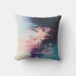 Coussin Art Futuriste Glitch - Design Paysage Urbain Néon