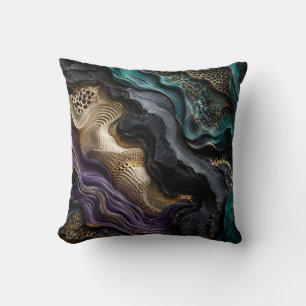 Coussin Art Géologique Abstrait Texture Or Sarcelle Viol