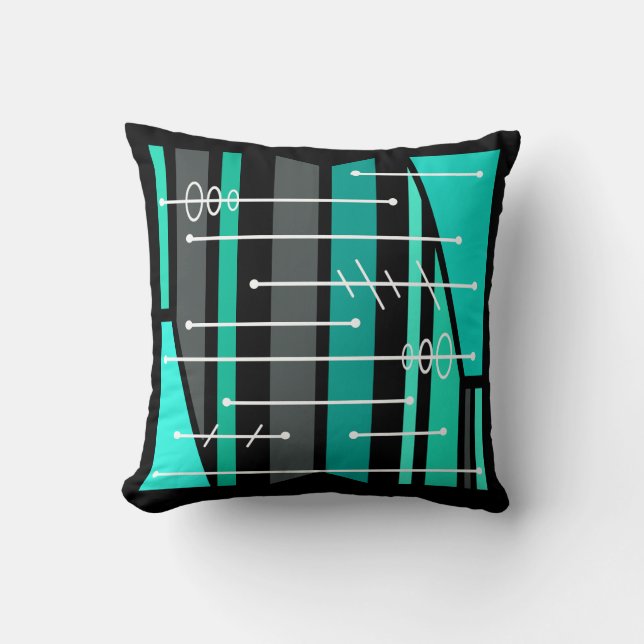 Coussin Art géométrique atomique Abstrait Turquoise noir (Recto)