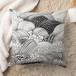 Coussin Art Géométrique Organique Monochrome - Noir Blanc